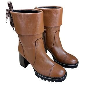 See By Chloe NWOB Lugg Sole Cognac Brown Leather Heeled Boots Size 37 (US 7)